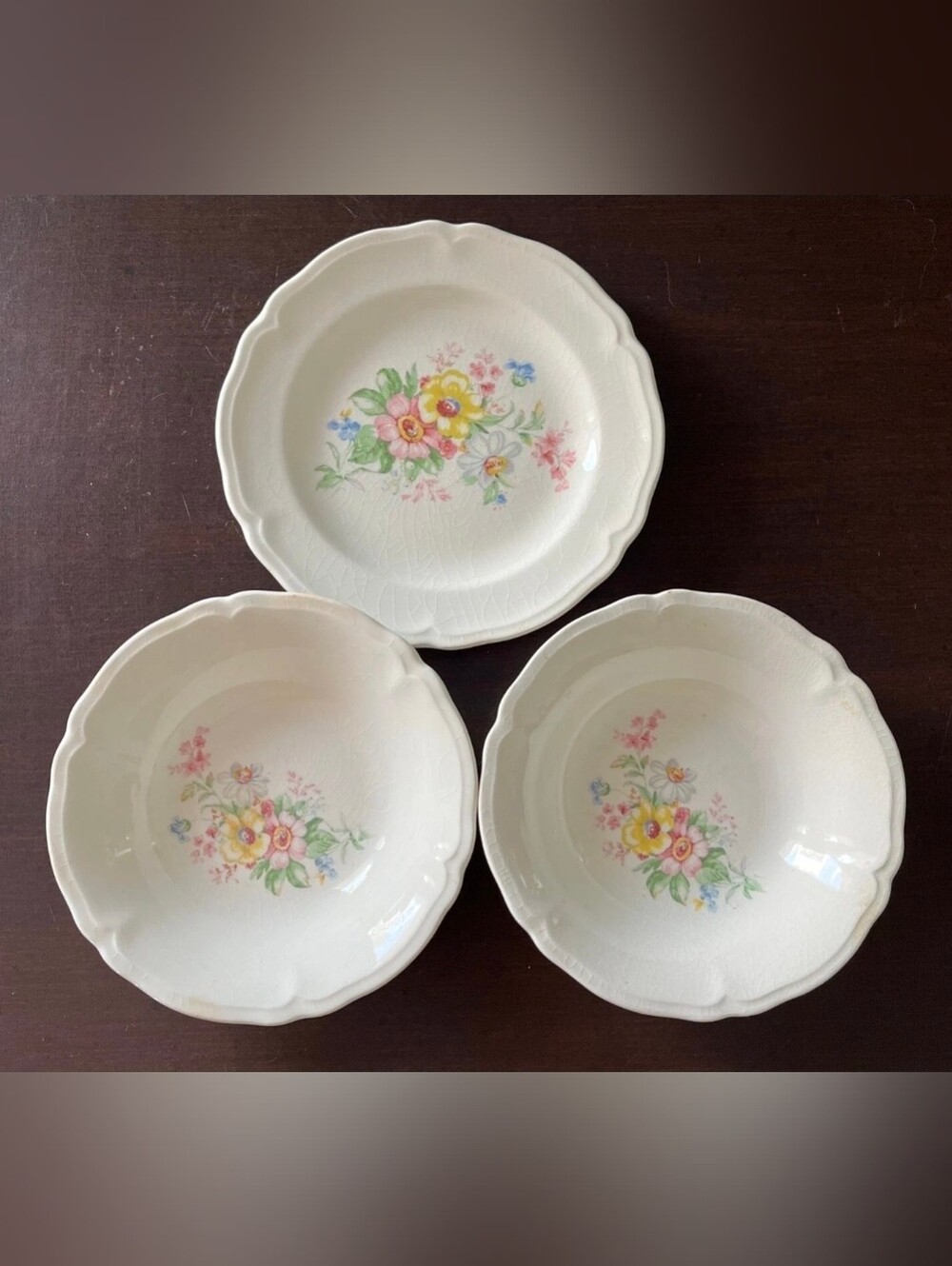 Vintage Edwin M Knowles China semi vitreous ivory 2 dessert bowls 1 Desert Plate